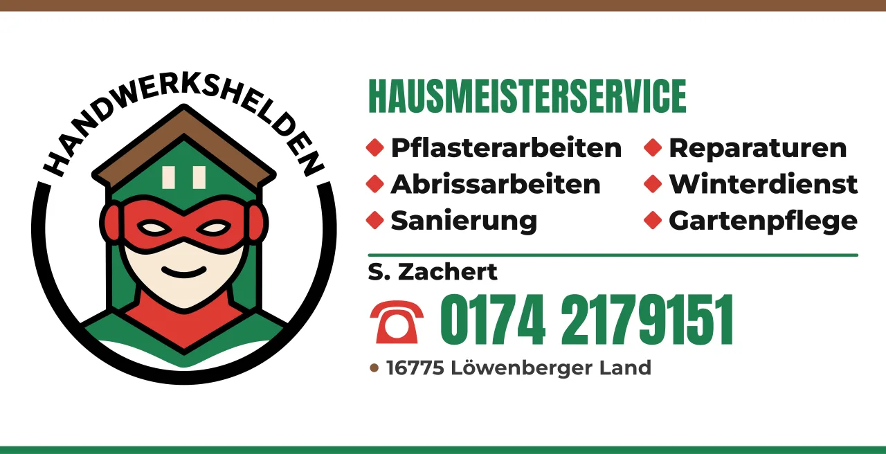 Bauzaunbanner Handwerkshelden Hausmeisterservice mit Leistungen und Kontakt