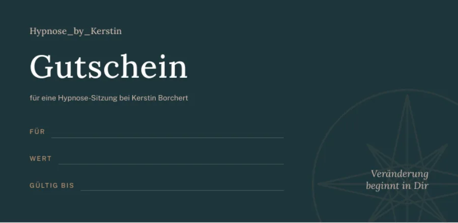 Gutschein für eine Hypnose-Sitzung bei Kerstin Borchert, dunkelgrün